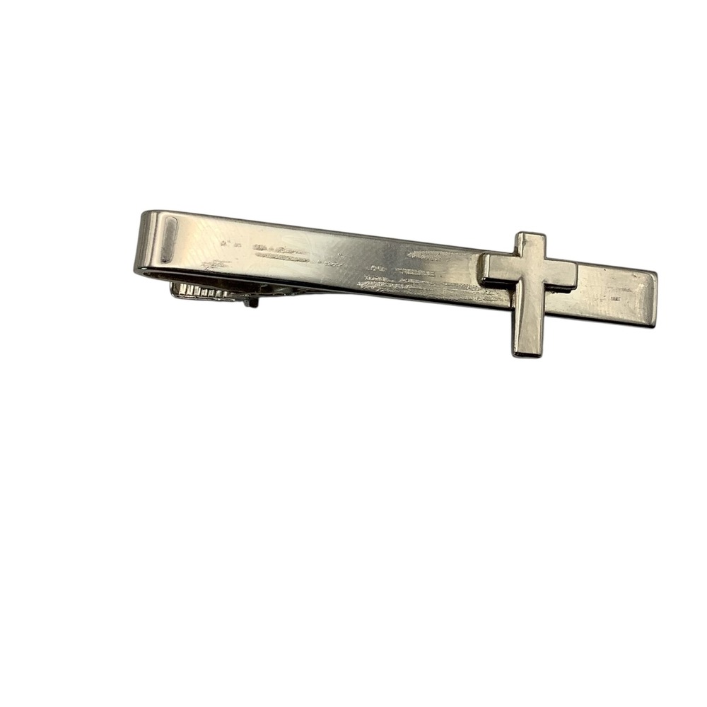 Tie Clip Men Silver Tone Cross Religious Christian Formal Classic